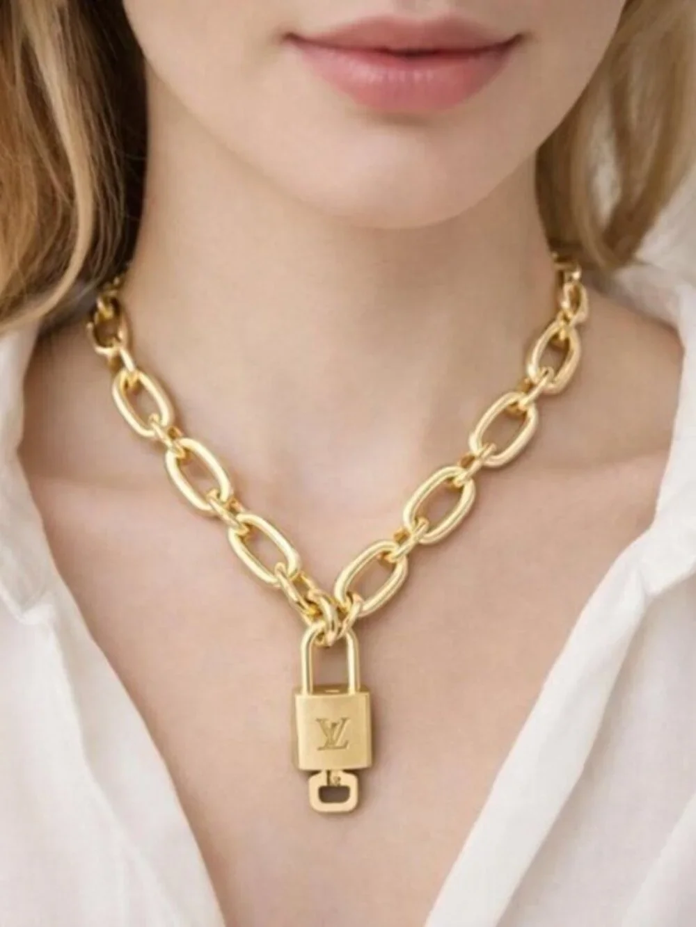 Gold-Plated Necklace with Authentic Louis Vuitton Padlock